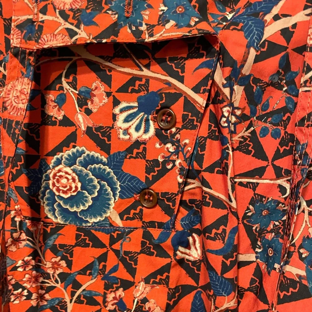 ULLA JOHNSON 100% Cotton Short Puff Sleeve Elise Hibiscus Floral Blouse 6 $495 - Picture 6 of 16